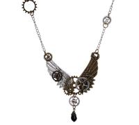 WATIIFUFU Collier Ailes D'ange Steampunk en Alliage Argenté Mécanisme D'engrenages, Bijou Vintage Élégant pour Anniversaire ou Photo