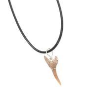 WATIIFUFU Collier Pendentif Dent de Requin Fossile Véritable en Pierre Noire Cordon en Cuir Unique pour Hommes et Femmes Accessoire Décoratif la Mode