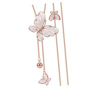 WATIIFUFU Collier Pendentif Long pour Femme en Acier Inoxydable Rose Doré et Noir Chaîne de Pull Élégante avec Cristaux Bijoux Simples pour Fêtes et Voyages Accessoires Mode Hiver