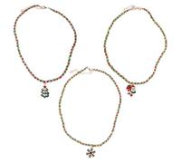 WATIIFUFU Collier Ras du Cou de Noël en Perles Rouges et Vertes Pendentifs Père Noël Sapin et Flocon de Neige Lot de 3 Bijoux Pendentifs Festifs pour Femmes Accessoire D’hiver