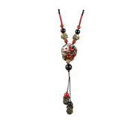 WATIIFUFU Collier Ras du Cou Long Ethnique Pendentif en Verre et Coquillages Chaîne de Pull en Alliage Brillant Accessoire Mode pour Tenue Bohème et Look Décontracté