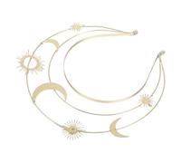WATIIFUFU Couronne Dorée Trois Couches Fait Main Étoiles et Lune Serrage-Tête Grec pour Femmes Couvre-Chefs Étoilés pour Fête d'Anniversaire Mariage et Costume de Déesse
