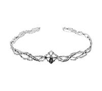 WATIIFUFU Couronne Renaissance en Métal Argenté Grosse Taille Pierres Noires Serrage-Tête Couronne Ajustable pour Mariage Cosplay et Fête Accessoires de Cheveux Scintillants pour Femmes
