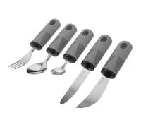 WATIIFUFU Couverts Adaptés Antidérapants pour Personnes Âgées Set 5 Pièces Gris Manches Épais en PP et Acier Inoxydable Aides à pour Tremblements et Rééducation Vaisselle Portable