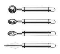 WATIIFUFU Cuillères à Melon Outils Cuisine Sûrs et Précis en Acier Inoxydable Argenté Set de 4 Pièces Couteaux de Sculpture pour Cantaloup et Concombre