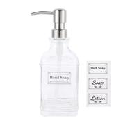 WATIIFUFU Distributeurs de Lotion en Verre 2 Pcs 300 Ml Pompe Inox Antirouille et Autocollants, Flacons Distributeurs Rechargeables pour Savonnette Liquide, Gel et Shampoing, Accessoire