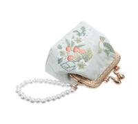 WATIIFUFU Embroidered Clutch Bag Small Square Pouch with Floral Brocade Embroidery Pearl Accents Mini Makeup Coin Purse for Traditional Chinese Style