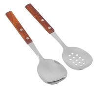 WATIIFUFU Ensemble 2 Pièces Cuillères à Trous en Acier Inoxydable Manche en Bois Noble, Ustensiles Cuisine pour Service à Table, Cuillères de Service Ménagères Polyvalentes, Accessoire