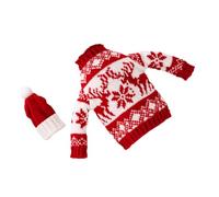 WATIIFUFU Housse de Bouteille de Vin Noël Tricotée Rouge Motif Cerf Ensemble 1 Pièce en Polyester Doux et Résistant à la Décoloration Accessoires Décoratifs Festifs pour Table de Fête