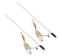 WATIIFUFU Interactif pour Chaton et Chat avec Plumage et Clochette, Canne en Bois et Corde en Coton, Lot de 2 pour Jeu Stimulant et Amusement Intérieur