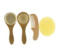 WATIIFUFU Kit De Toilettage Pour Nouveau-né 4 Pièces Brosse À Cheveux En Laine Peigne En Bois Ensemble Pour Panier De Fête Prénatale