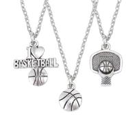 WATIIFUFU Lot de 3 Colliers en Alliage Pendentifs Basket-Ball Panier T'Aime Basket Argentés Chaînes Délicates pour Couples Homme et Femme Présent Sport et Amour
