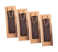 WATIIFUFU Lot de 4 Paquet Présents en Papier Kraft Brun avec Fenêtre Transparente pour Bouteilles de Vin Format Portable pour Transport et Emballage Présent Lors de Fêtes Mariages et