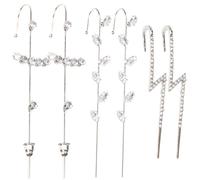 WATIIFUFU Lot de 6 Boucles D’oreilles Clip Strass Argentées, Manchettes D’oreilles sans Perçage Éclat Cristallin, Design Éclairs et Feuilles, Bijoux Féminins pour Fêtes, Noël