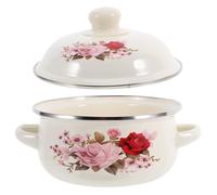 WATIIFUFU Marmite en Émail Antiadhésive et Double Poignées avec Couvercle Capacité 1000ml, Design Floral et Facile à Transporter, pour Ragoûts et Bols à Ramen