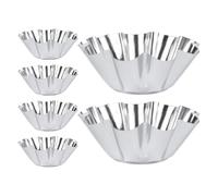 WATIIFUFU Moules à Tartelettes Forme Fleur Délicate Lot de 6 en Acier Inoxydable Argenté, Réutilisables et Antiadhésifs pour Pâtisserie et Fête