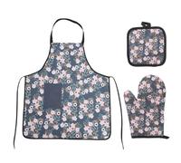 WATIIFUFU Tablier Cuisine Imperméable Vert en Polyester Confortable et Délicat Manique Résistante Chaleur Ensemble 3 Pièces -Ondes