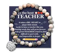 WATINC Bracelet de reconnaissance pour enseignantes avec carte de vœux, bracelet en pierre naturelle, bracelet élastique pour Thanksgiving, fête des enseignants, flexible, suitable for various hand