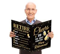 WATINC Carte de départ à la retraite - Carte de vœux Jumbo Happy Retirement - Grand livre d'or à la retraite pour signer des fournitures de fête d'adieu, affiche de signature d'adieu pour bureau homme