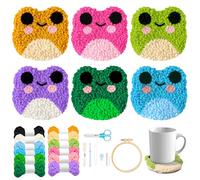 WATINC Frog Punch Needle Coaster Kit - 22Pcs Crafts Punch Needle Coasters Kits for Beginners, Frog Patterns Coaster Tufted Rug Pads with Adhesive Felt Yarns Embroidery Hoop Instruction