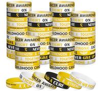 WATINC Lot de 120 bracelets de sensibilisation au cancer de l'enfance en vrac - Bracelets en silicone avec rubans dorés