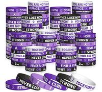 WATINC Lot de 120 bracelets de sensibilisation en silicone avec ruban violet, bracelet de motivation en caoutchouc pour violence domestique, lupus, épilepsie, cancer du pancréas, Alzheimer