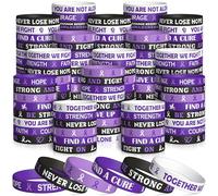 WATINC Lot de 240 bracelets de sensibilisation en silicone avec ruban violet, bracelet de motivation en caoutchouc pour violence domestique, lupus, épilepsie, cancer du pancréas, Alzheimer
