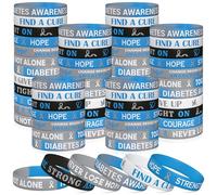WATINC Lot de 48 bracelets de sensibilisation au diabète - Ruban bleu gris de type 1 en silicone avec messages inspirants pour hommes et femmes - Fournitures d'activités caritatives