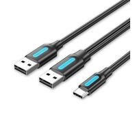 Watio Wave Câble 2 x USB 2.0/m usb-c/m, 1 m, noir, idéal pour les transferts rapides et la charge d'appareils électroniques. *