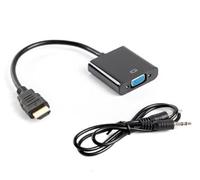 Watio Wave Câble Adaptateur HDMI vers VGA + Audio, Noir, 1 Port HDMI, 1 Port VGA, Prend en Charge Une résolution jusqu'à 1080p, Design Compact et Robuste.