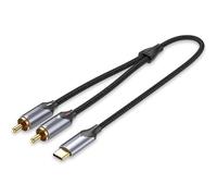 Watio Wave Convertisseur - 2 x RCA mâle vers USB-C mâle, 2 mètres, gris, idéal pour connecter des appareils multimédia et audio. Haute qualité de transmission. *