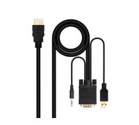 Watio Wave Convertisseur HDMI vers VGA avec audio, câble de 1,8 m, noir, facile à utiliser, idéal pour connecter des appareils à des écrans VGA. *