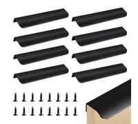 Watproofit Lot de 8 poignées de meuble - 200 mm - Poignées cachées en aluminium - Noir - Poignées d'armoire modernes pour cuisine et meubles