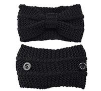 Watreketal Bandeau, turban en crochet avec nœud noué pour l'hiver, bandeau avec bouton, élastique, chaud et large, pour envelopper la tête, accessoires d'extérieur froids