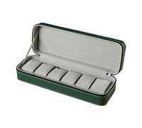 Watreketal Boîte de rangement verte pour montres 6/10/12 emplacements - Sac de voyage portable avec fermeture éclair - Boîte de rangement pour montres et bijoux - Sac en cuir avec fermeture éclair