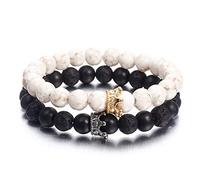 Watreketal Bracelets personnalisés en perles de pierre noire et blanche pour amoureux de la distance, couronne, couple, bijoux, accessoires de décoration, cadeau pour femme, ensemble bon marché