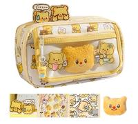 Watreketal Cartoon Bear Big Capacity Stylo Case avec Autocollants Note Paper Pince for Children Girl Student School Crayer Cas