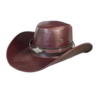 Watreketal Chapeau Cowboy,Chapeau de Cowboy à Bord roulé en Plein air pour Femme et Homme Chapeau de Cowboy en Cuir PU avec Bande de Chapeau Chapeau Coupe-Vent à Grand Bord