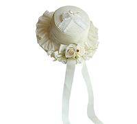 Watreketal Chapeau de soleil élégant en dentelle rose respirant chapeau thé fête vacances décorations western hepburn vintage paille panama chapeaux de paille panama femmes, Blanc laiteux, enfant