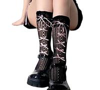 Watreketal Chaussettes,Ballet Style élégant chaussette ruban nœuds cravate bas creux dentelle nœuds cravate résille longue longueur au genou chaussette pour femmes fille