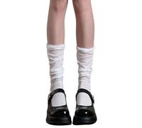 Watreketal Chaussettes coréennes Preppy Sweet Veau avec bulles Poignets souples Élégantes Décontractées Respirantes Couleur unie Chaussettes tube intermédiaire, blanc, 52