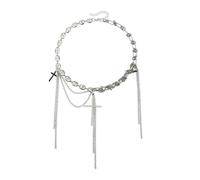 Watreketal Collier avec pendentif crucifix en forme de cœur accrocheur - Design à franges - Bijou élégant en alliage pour de nombreuses occasions - Cadeau spirituel unique