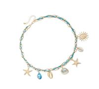 Watreketal Collier élégant avec pendentif en forme d'étoile de mer, coquillage, soleil, bijoux côtiers, faits à la main, chaîne en alliage léger, bijoux de vacances pour femme