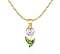 Watreketal Collier tendance avec pendentif en forme de tulipes et fleurs - Collier simple ras du cou pour femme, taille unique, Comme décrit, Comme décrit.