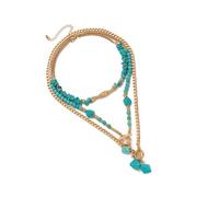 Watreketal Collier vintage pour femme avec motif géométrique turquoise et perles - Longueur réglable - Chaîne clavicule - Bijoux tendance - Accessoires de mode pour femme, taille unique, Comme décrit