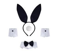 Watreketal Costume de lapins pour femme avec serre-tête, nœud papillon, poignets et queue, accessoires pour Pâques, Halloween, cosplay, fête, accessoires de costume de lapins pour femme, Plat noir