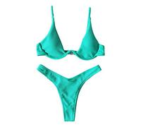 Watreketal Ensemble brésilien pour femme avec col en V et armatures pour maillot de bain triangulaire, couleur vive, pantalon de bain côtelé, coupe en V