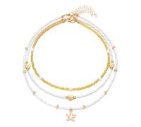 Watreketal Ensemble de bijoux de bord de mer convertible, collier de perles de coquillage, bracelet de cheville extensible, accessoires de mode, coquillage sensible pour la peau sensible, taille
