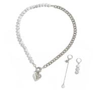 Watreketal Ensemble de bijoux pour femmes et filles avec pendentif en forme de cœur et collier et perles ras du cou, taille unique, Comme décrit, Comme décrit.