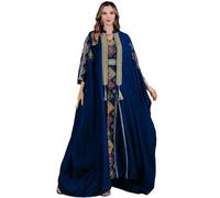 Watreketal Ensemble de deux pièces pour femme - Caftan brodé du Moyen-Orient Thobe - Longue robe élégante pour fête du Moyen-Orient - Caftan brodé, Bleu foncé A, M